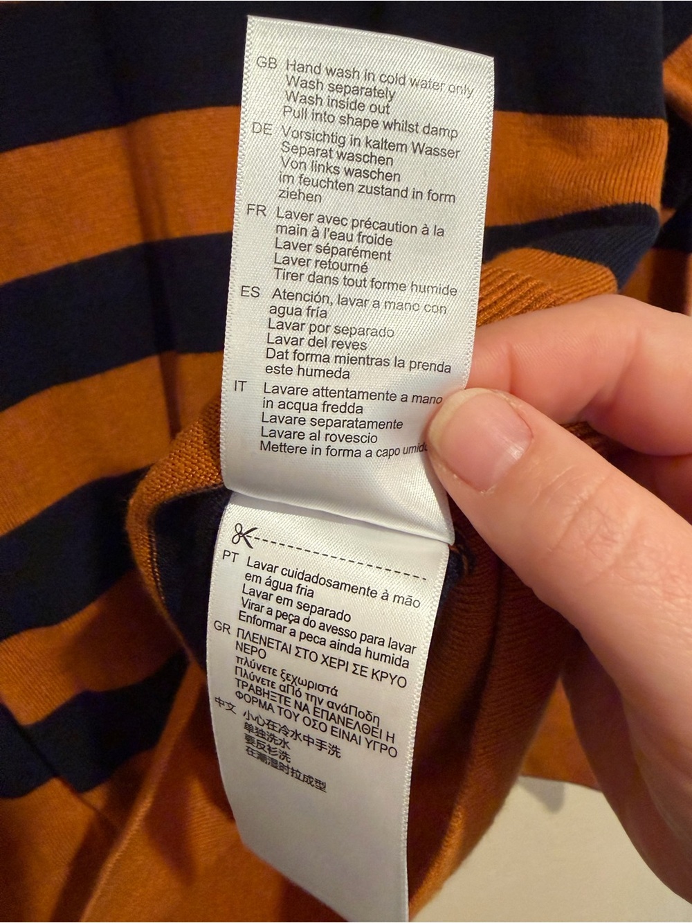 Scotch & Soda Rust & Navy Striped Crewneck Sweater, Lightweight, Viscose Blend - Picture 5 of 9